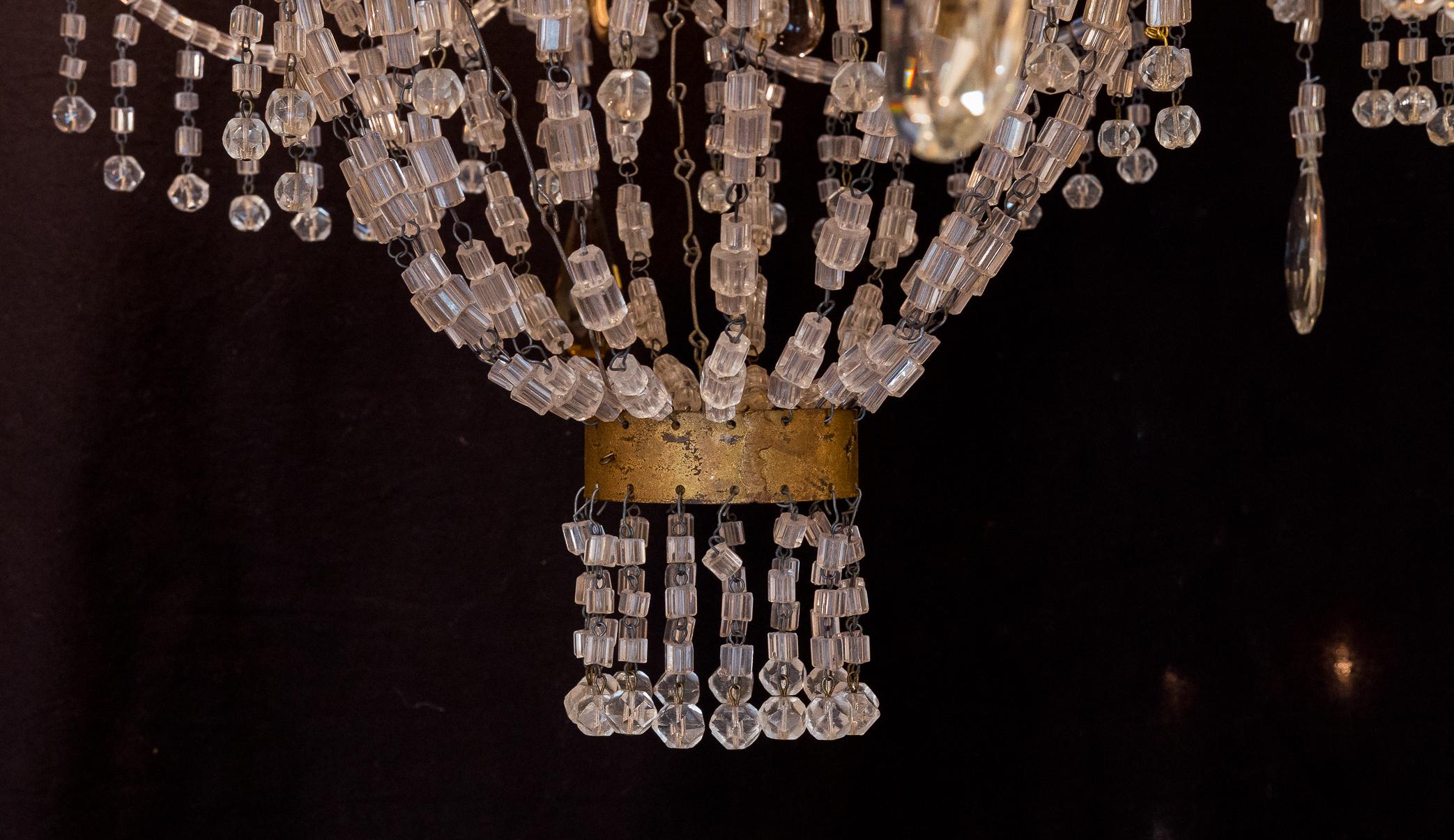 Pair of Small Chandeliers, Brass and Handcut Crystal, 19th Century 11
