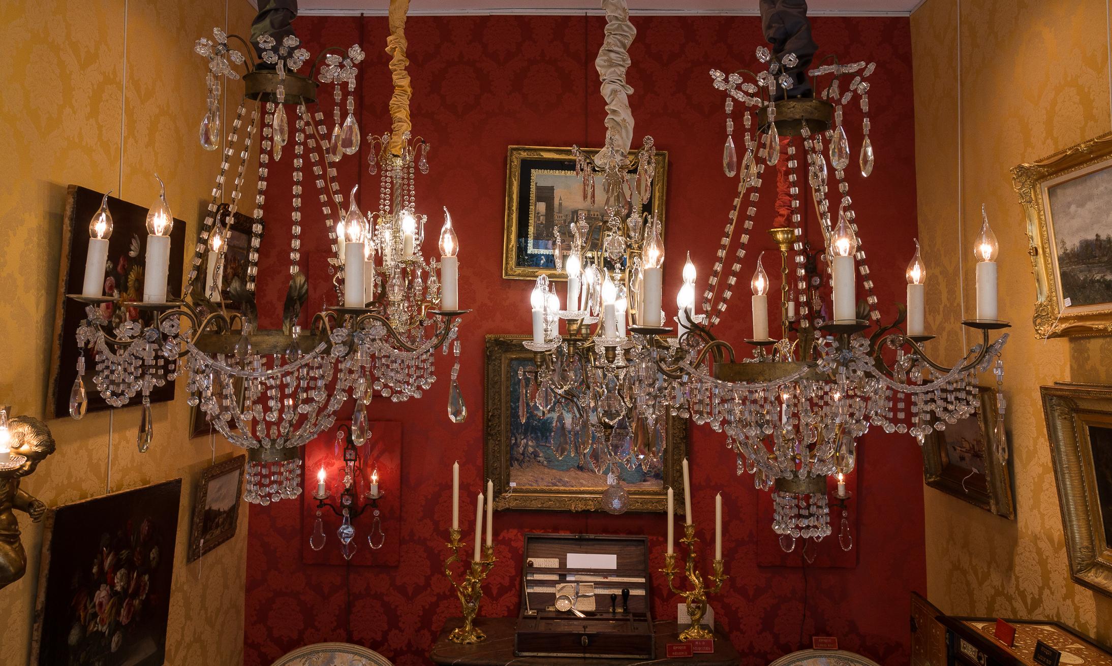 Pair of Small Chandeliers, Brass and Handcut Crystal, 19th Century 13