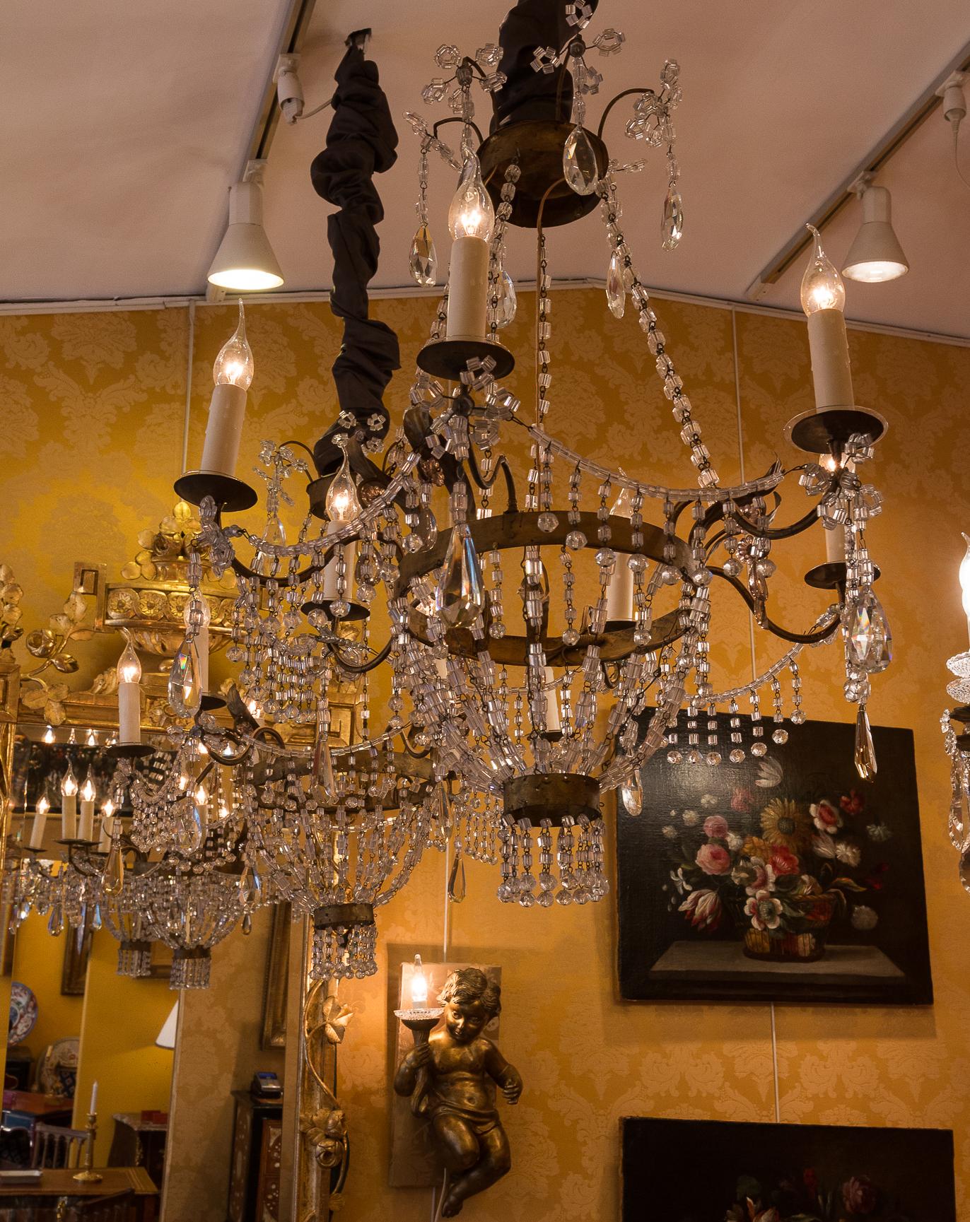 Pair of Small Chandeliers, Brass and Handcut Crystal, 19th Century 14