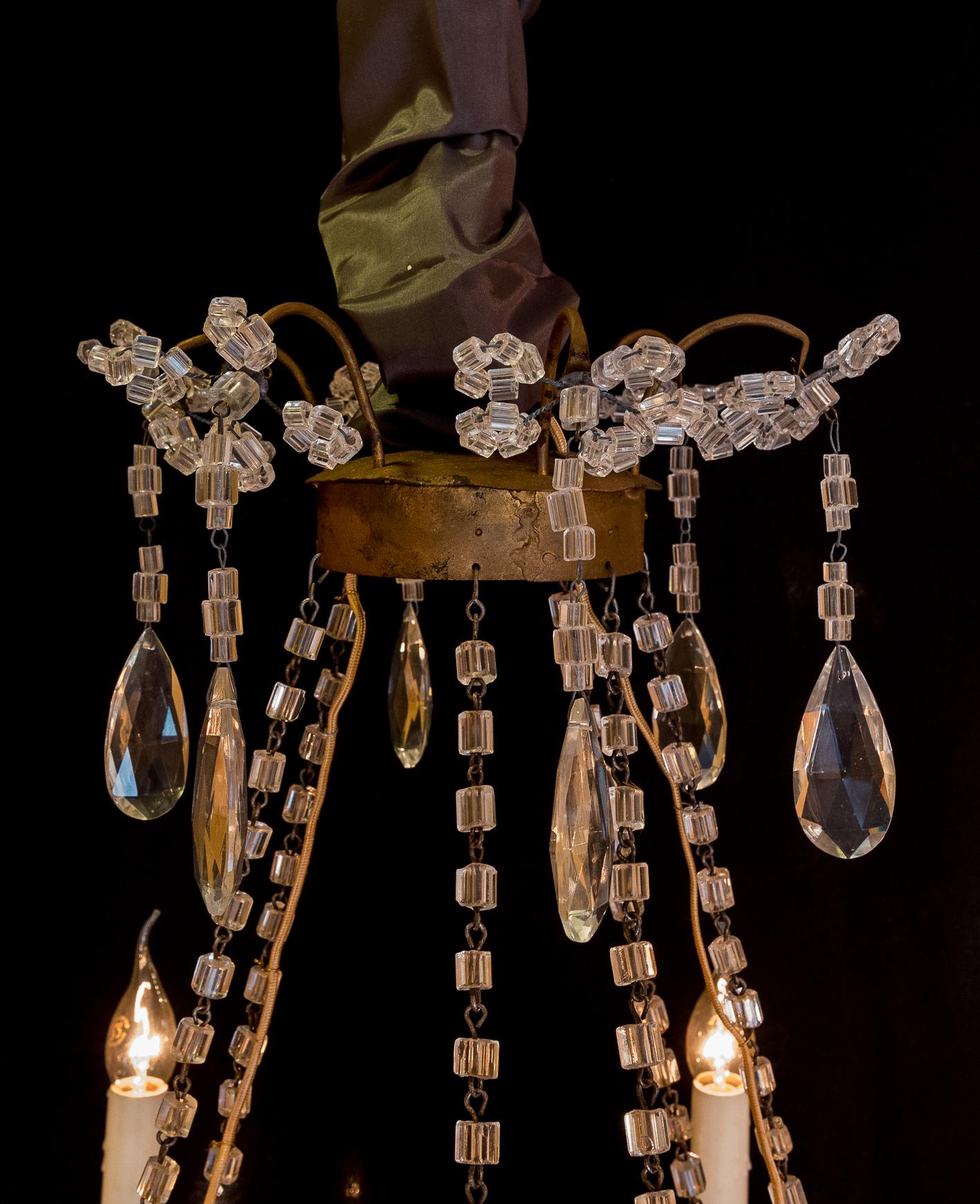 Empire Pair of Small Chandeliers, Brass and Handcut Crystal, 19th Century