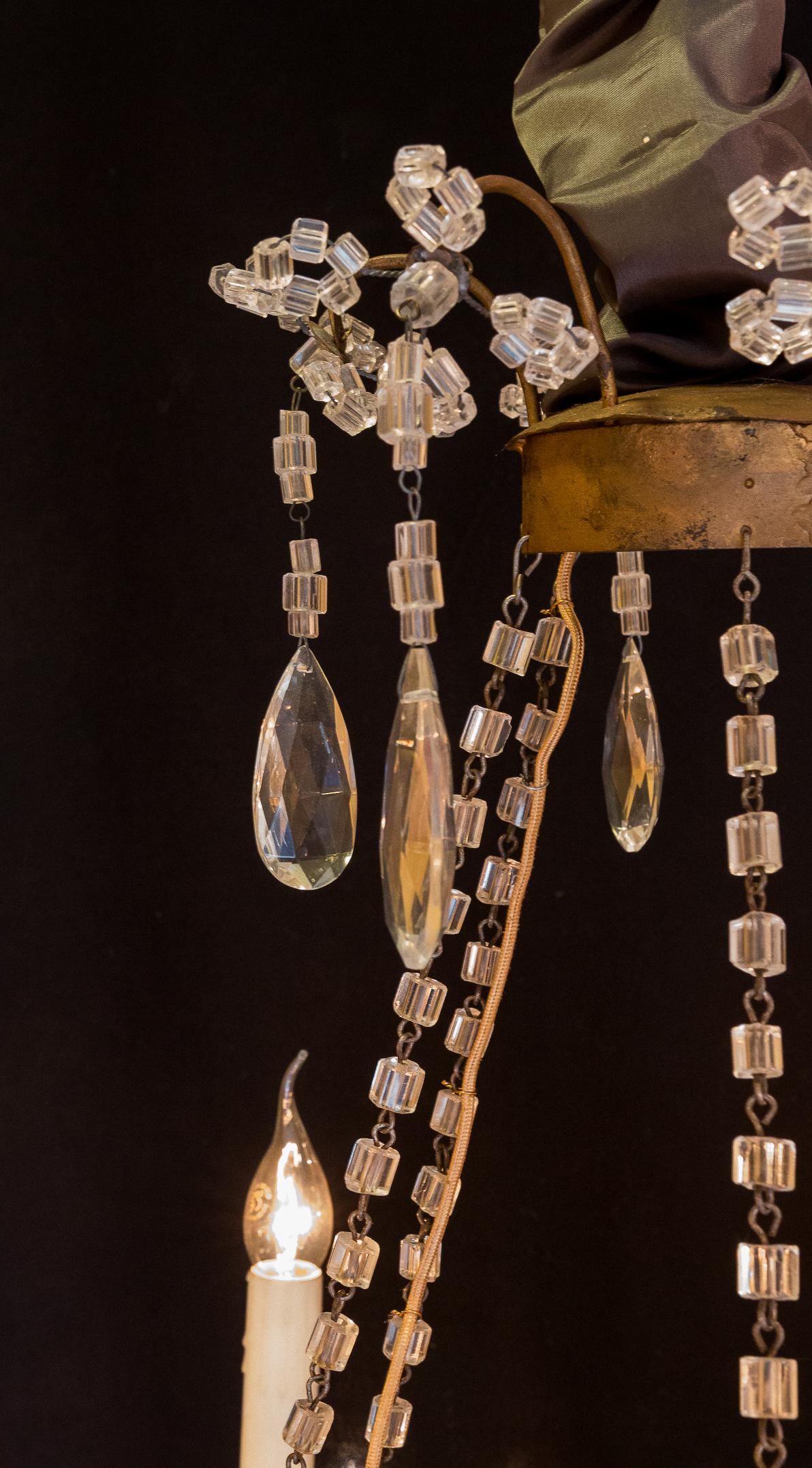 European Pair of Small Chandeliers, Brass and Handcut Crystal, 19th Century