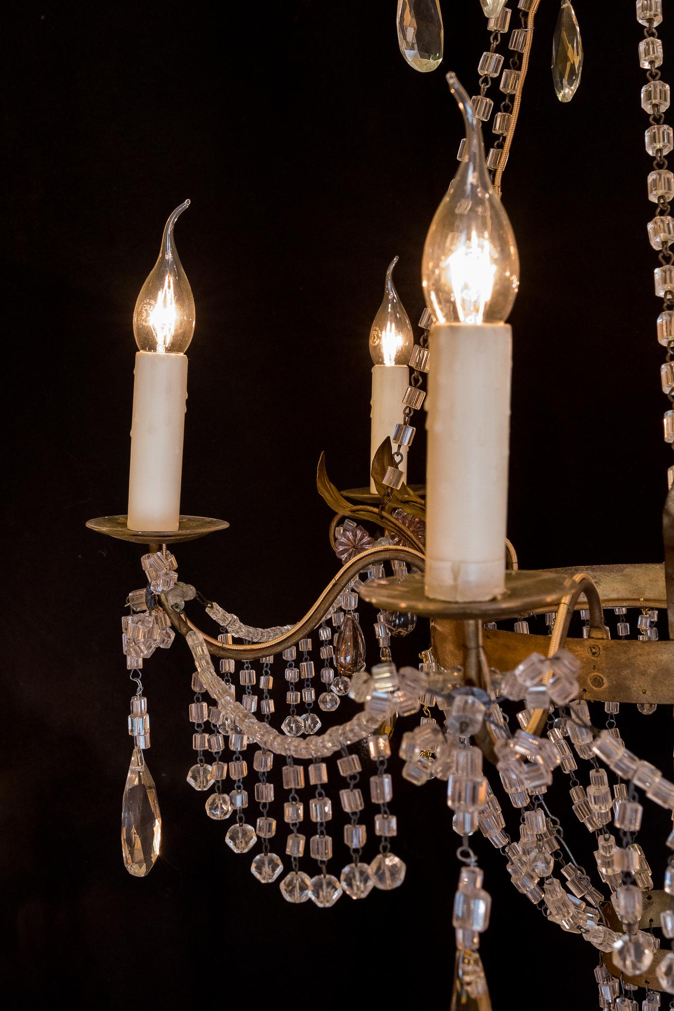 Pair of Small Chandeliers, Brass and Handcut Crystal, 19th Century In Good Condition In Saint Ouen, FR