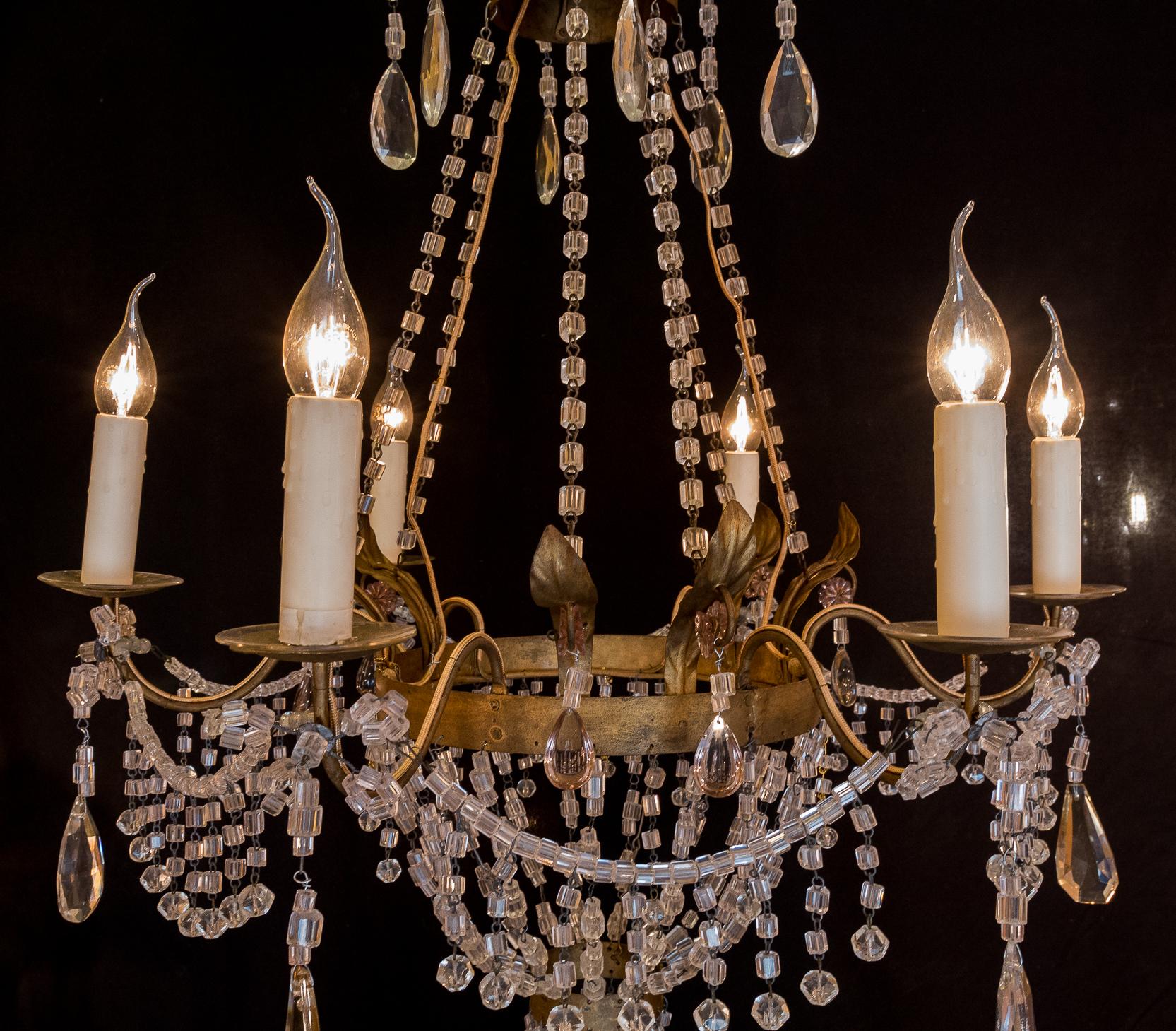 Pair of Small Chandeliers, Brass and Handcut Crystal, 19th Century 1