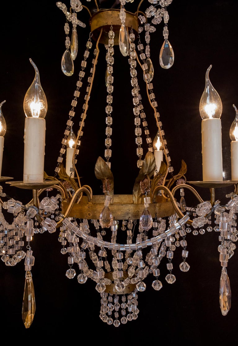 Pair of Small Chandeliers, Brass and Handcut Crystal, 19th Century at