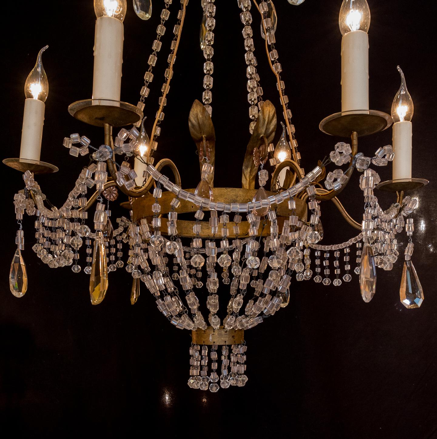 Pair of Small Chandeliers, Brass and Handcut Crystal, 19th Century 3