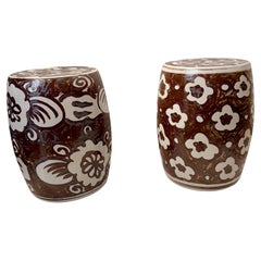Pair of Small Chinese Garden Stools / Drinks Tables