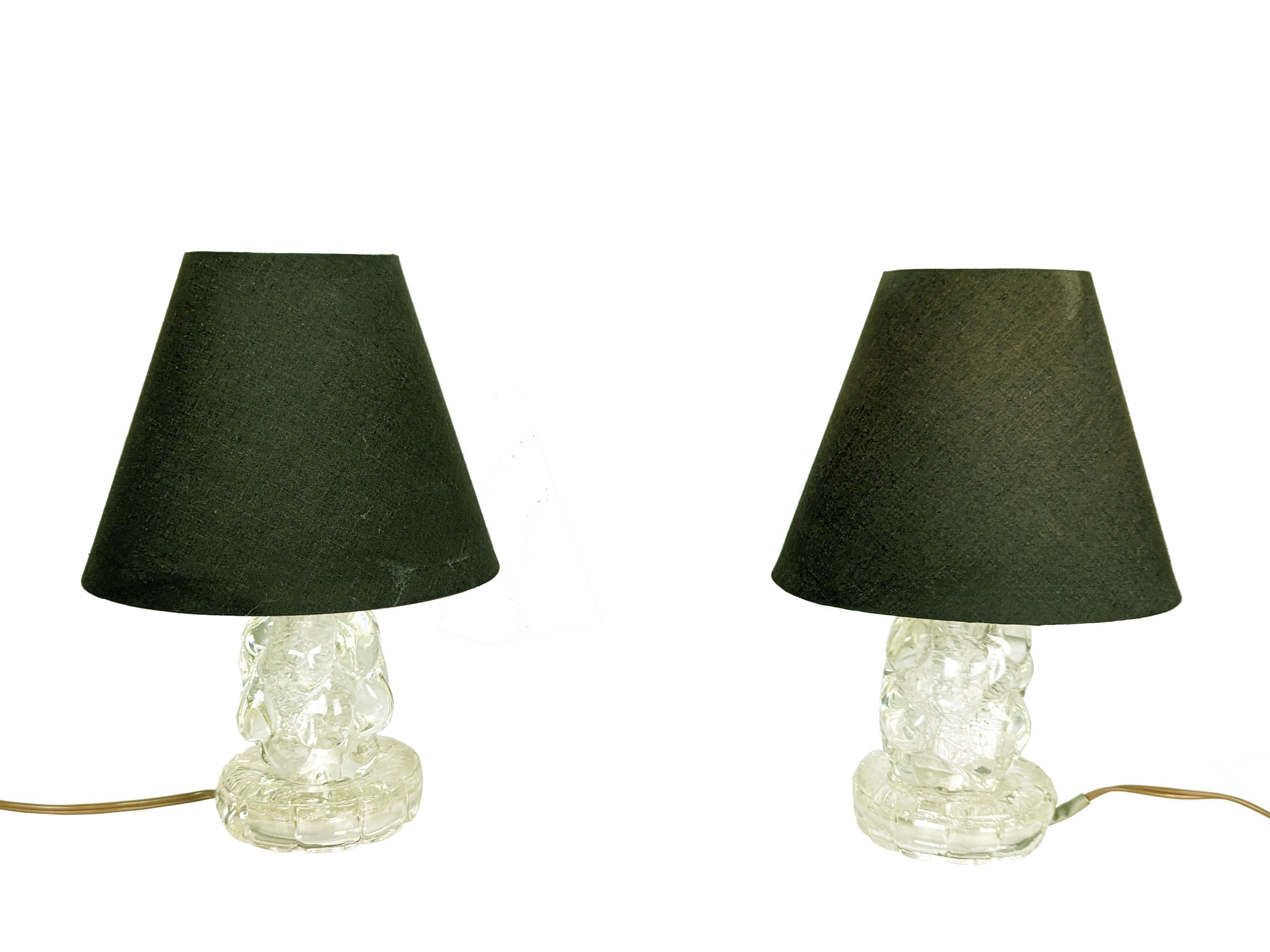 Italian Pair of small clear Murano glass 1930s abat jour attributed to Barovier e Toso For Sale