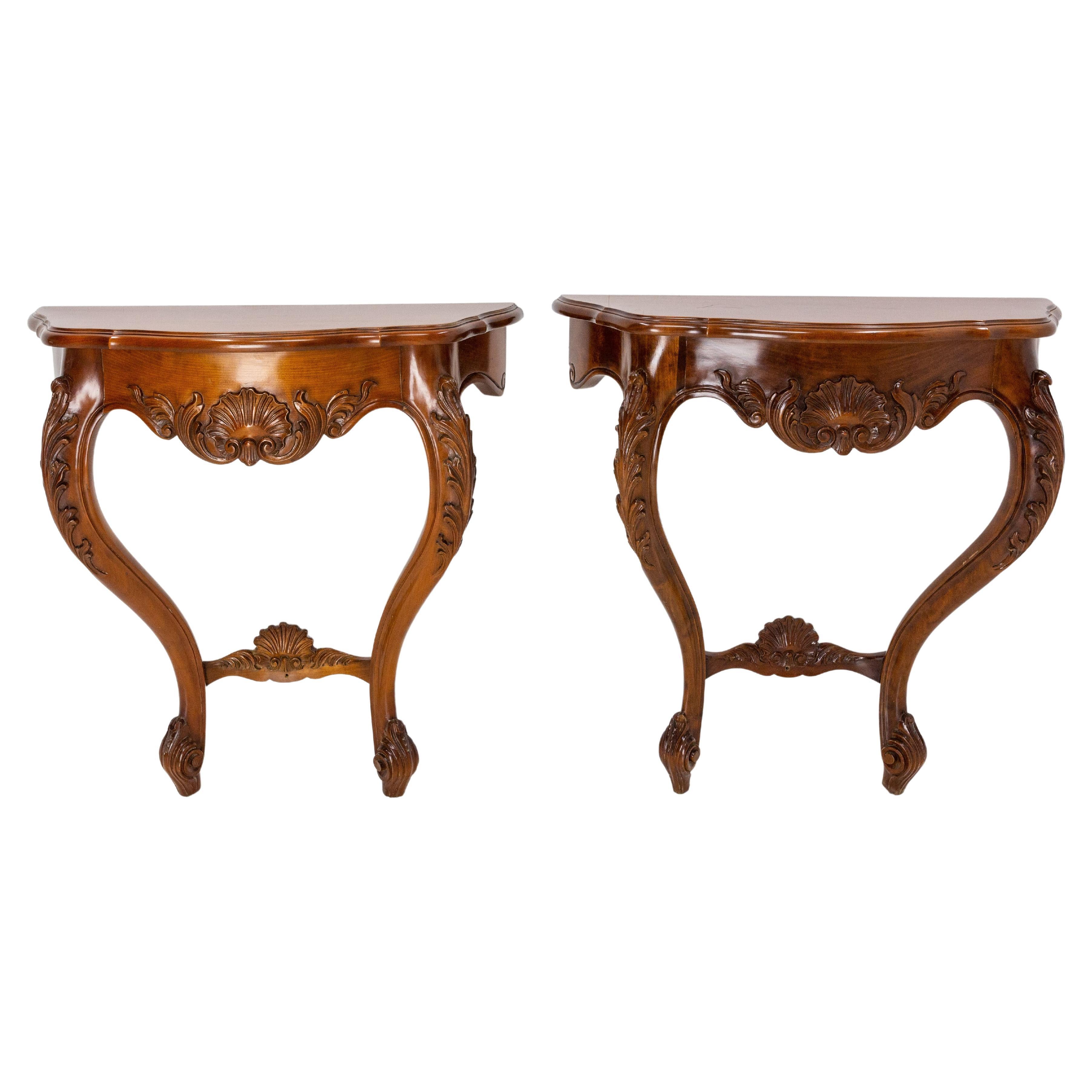 Pair of Small Console Tables French Brackets Wall Mounted Shelves Louis XV Style
