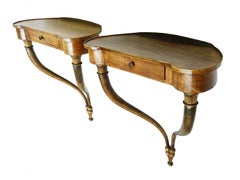 Pair of Small Console Tables French Country House Demilune Wall Mounted Shelves