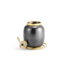 Pair of Small Contemporary Black and Gold Metal Anemone Vase