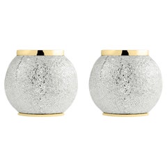 Pair of Small Contemporary Silver Metal & Glass Shagreen Vase