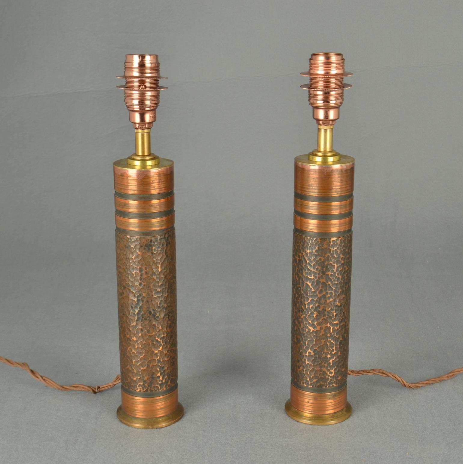 Pair of Small Copper Cylinder Table Lamps  For Sale 2