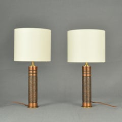 Pair of Small 1970's Copper Cylinder Table Lamps