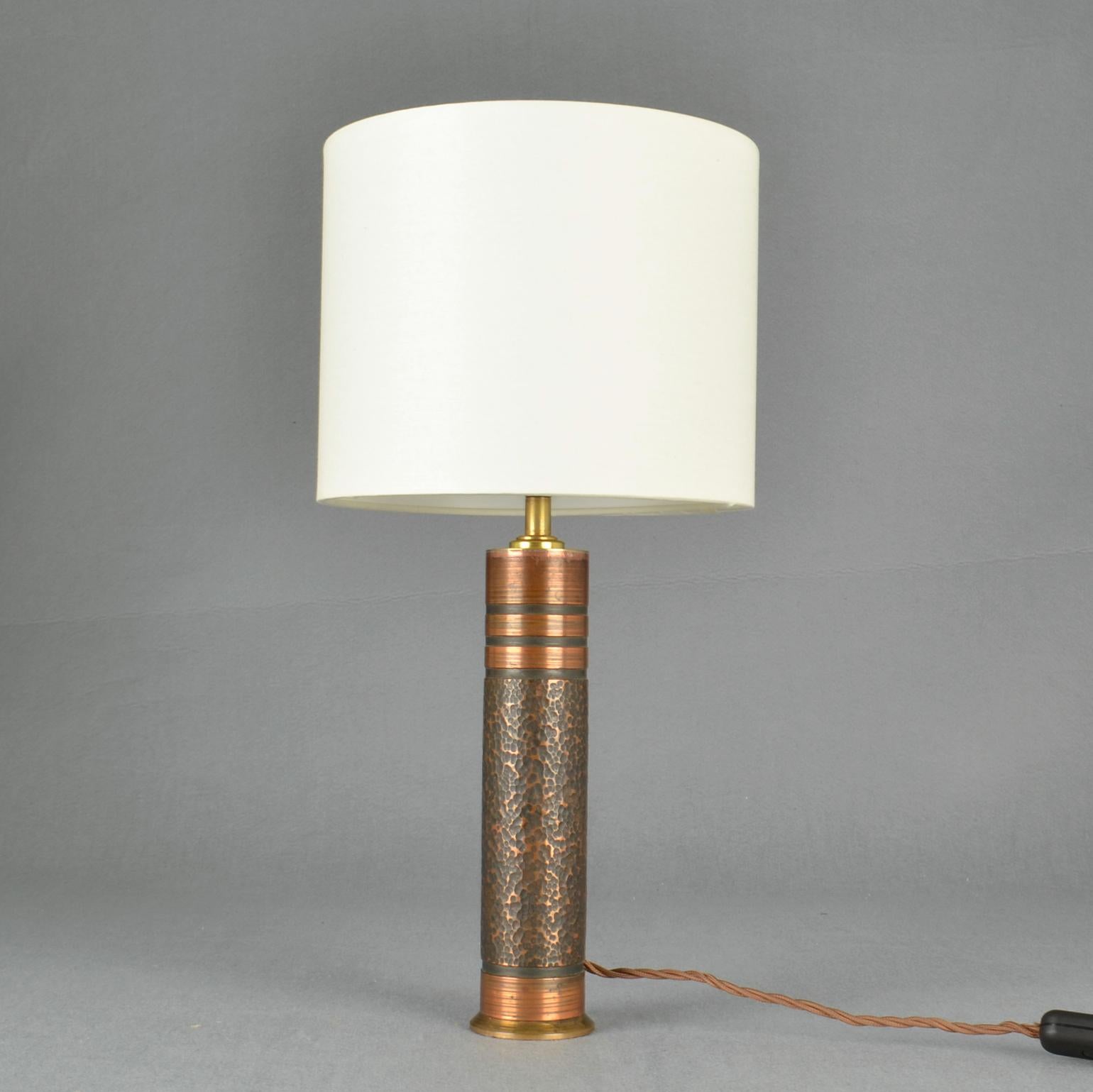 Mid-Century Modern Pair of Small Copper Cylinder Table Lamps  For Sale