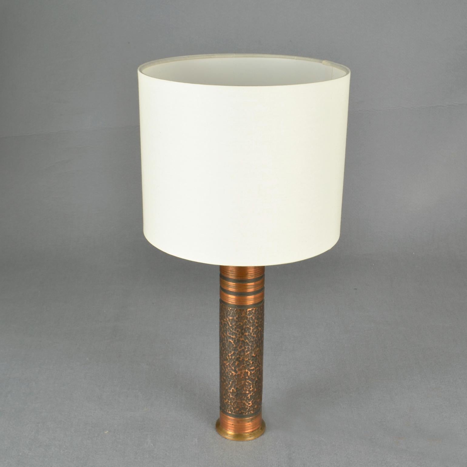 German Pair of Small Copper Cylinder Table Lamps  For Sale