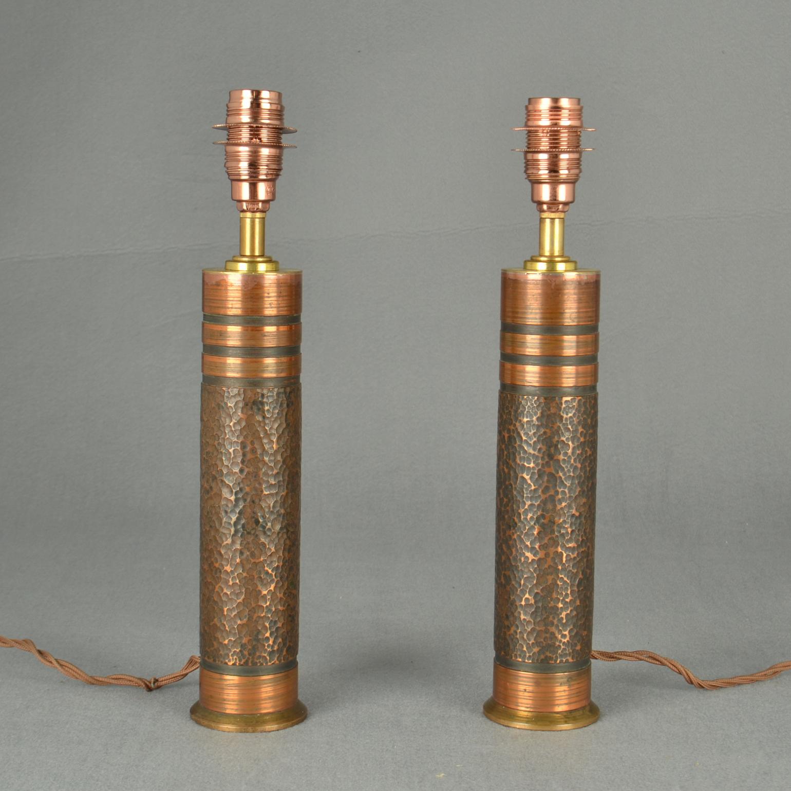 Pair of Small Copper Cylinder Table Lamps  For Sale 1