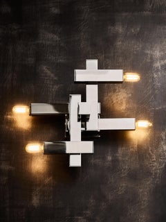 Pair of Small Cubic Chrome Wall Sconces by Gaetano Sciolari