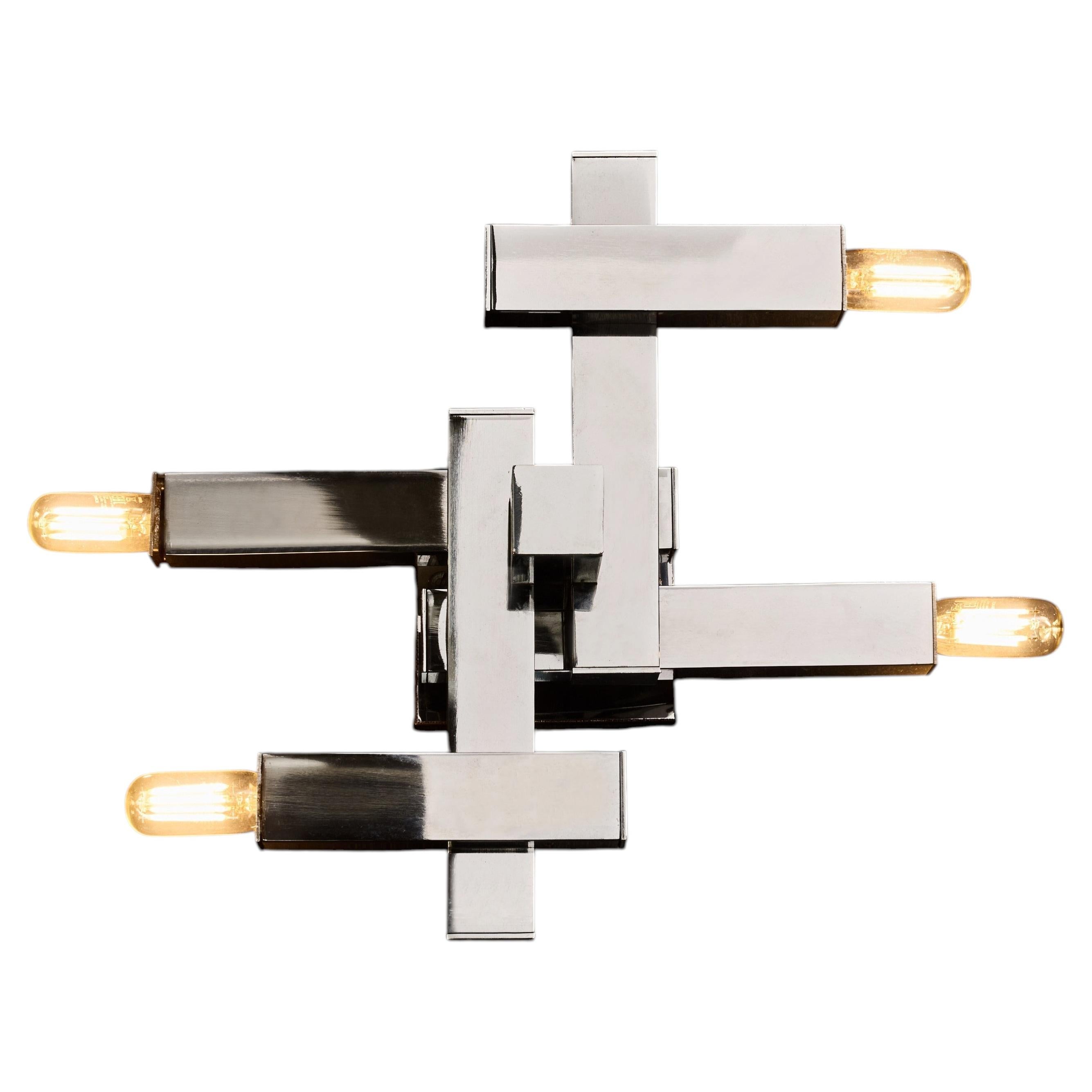 Pair of Small Cubic Chrome Wall Sconces by Gaetano Sciolari