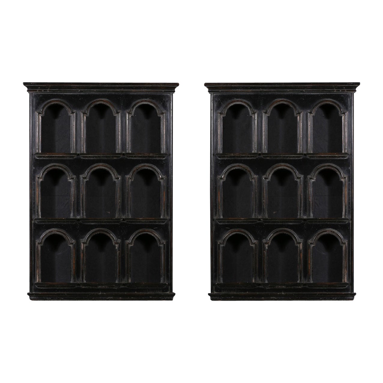 Pair of Small Curiosity Wall Units or Small Bookcases, 20th Century.
