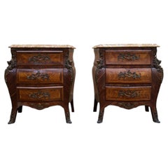 Pair of small curved chests of drawers – Louis XV style – Marquetry & Marble – 1