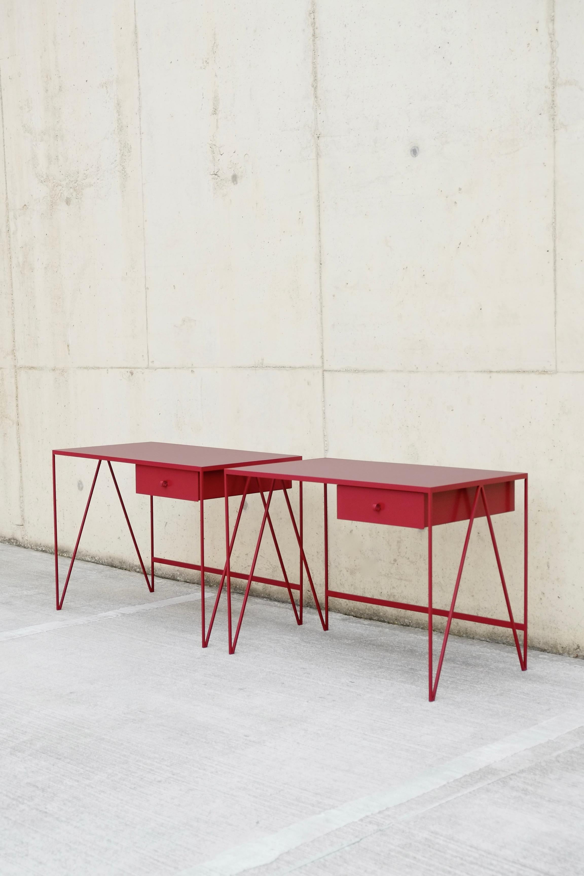 Modern Pair of Small Customizable Study Desks / Console Table with Drawer For Sale