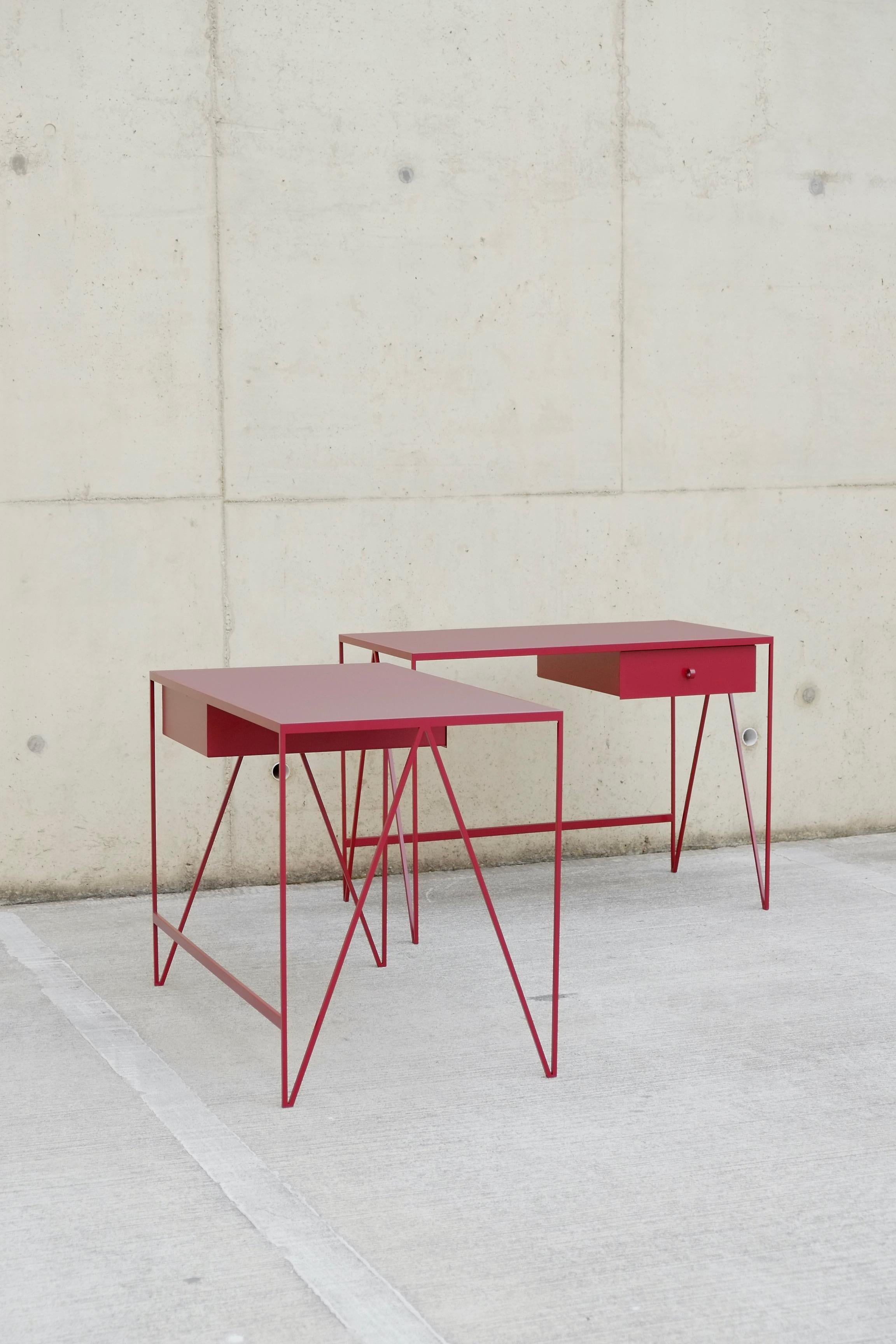 Welded Pair of Small Customizable Study Desks / Console Table with Drawer For Sale