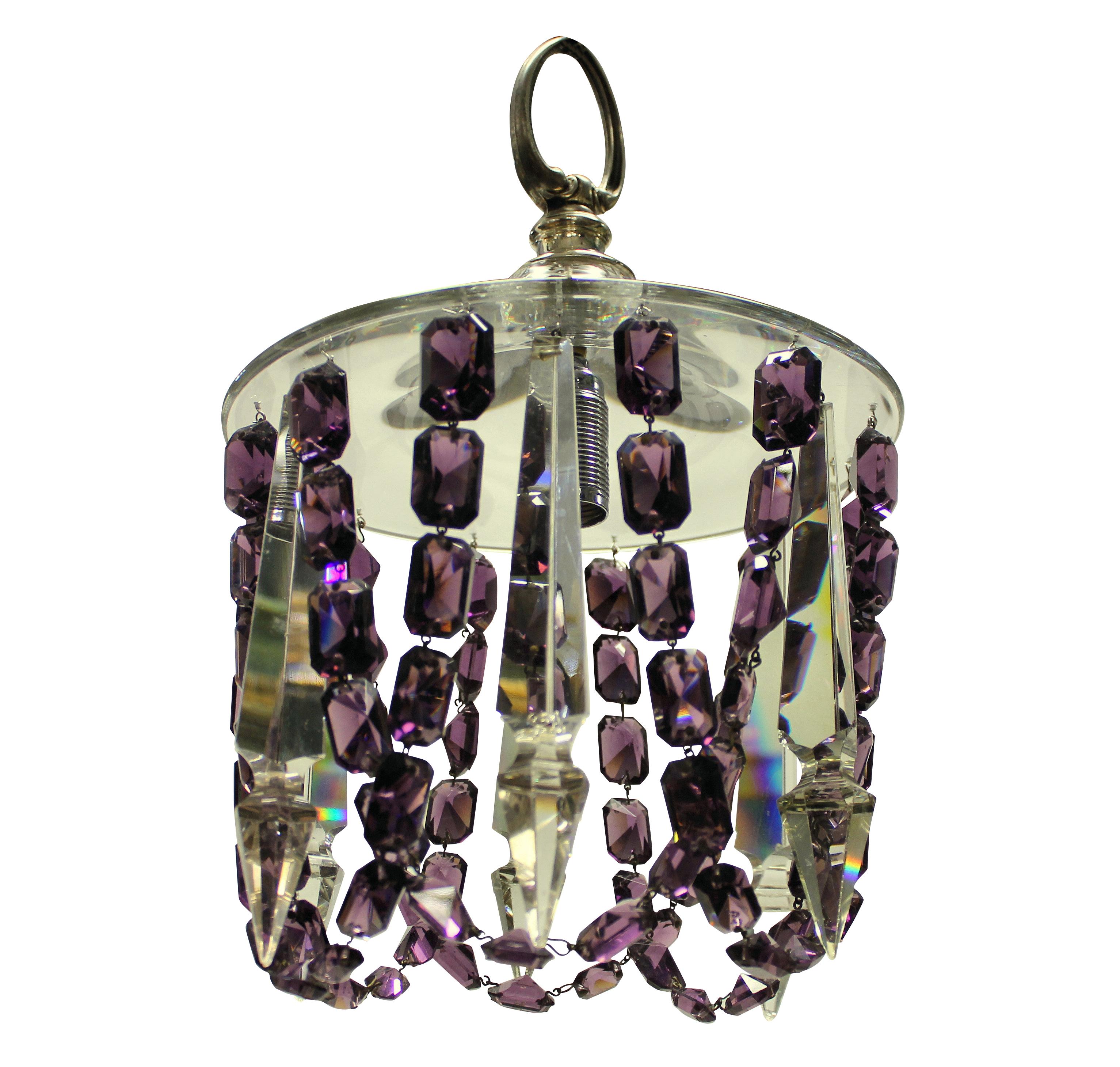 Pair of Small Cut Glass Ceiling Lights with Amethyst Glass In Good Condition In London, GB