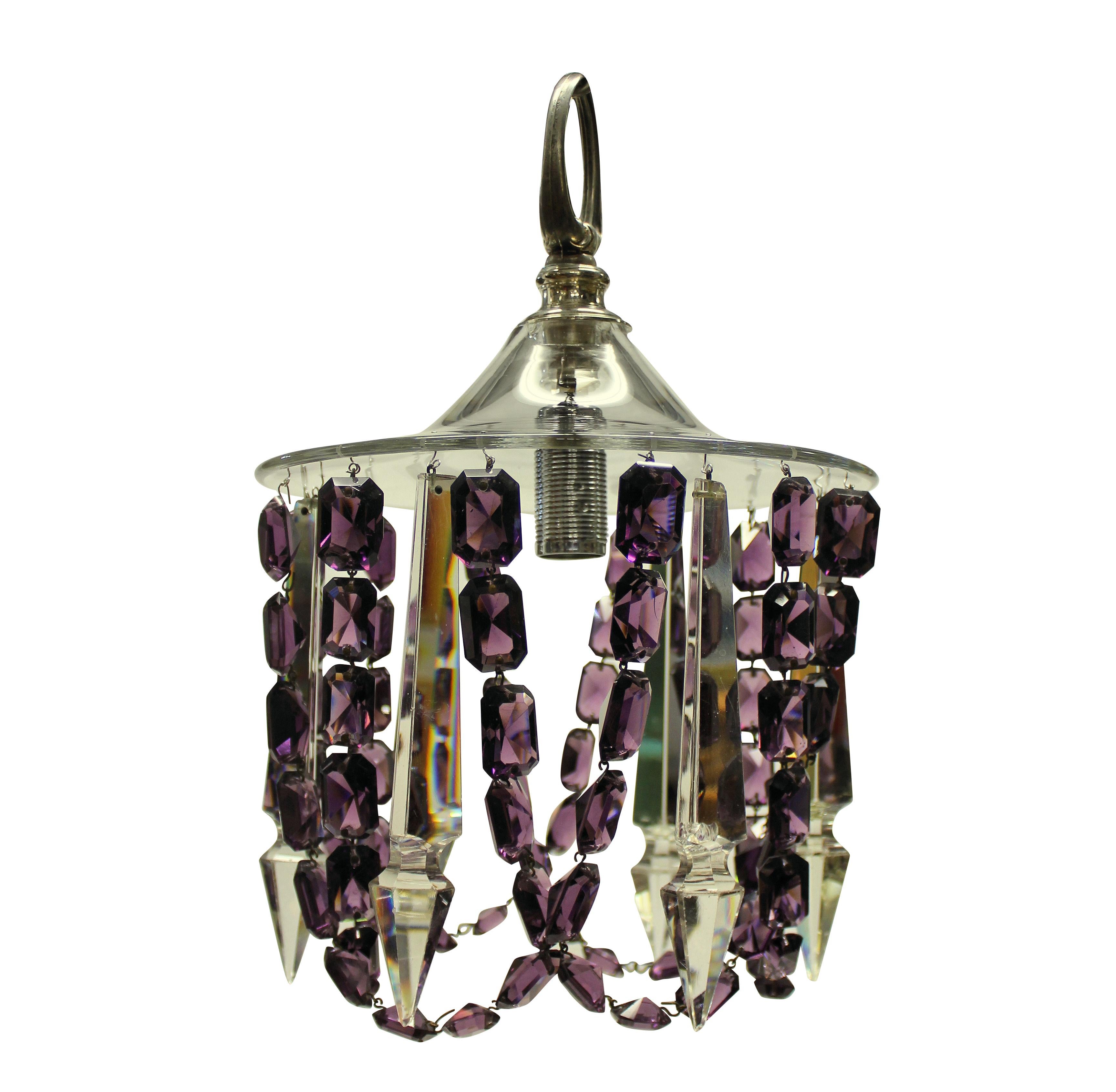 Mid-20th Century Pair of Small Cut Glass Ceiling Lights with Amethyst Glass