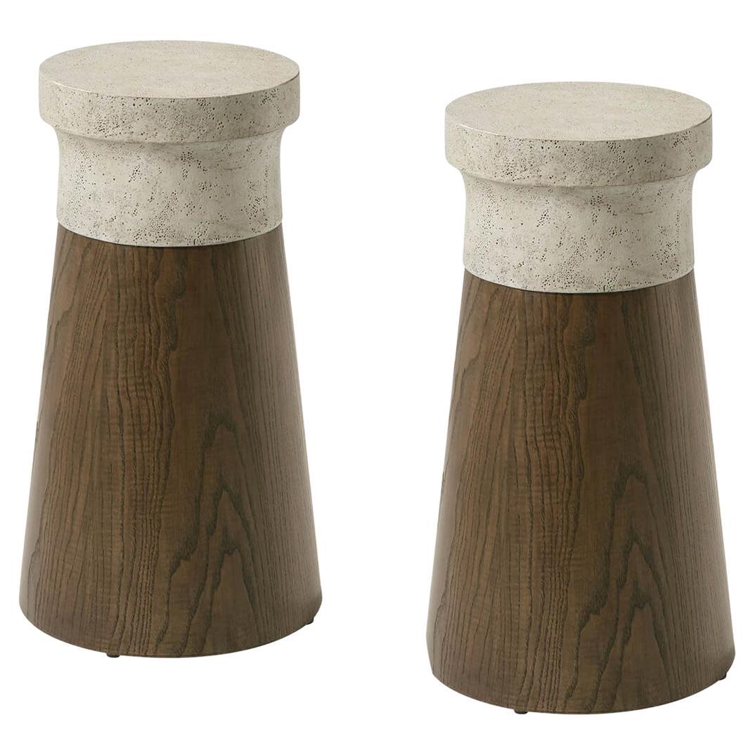 Pair of Small Cylinder Accent Tables - Dark For Sale