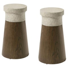 Pair of Small Cylinder Accent Tables - Dark