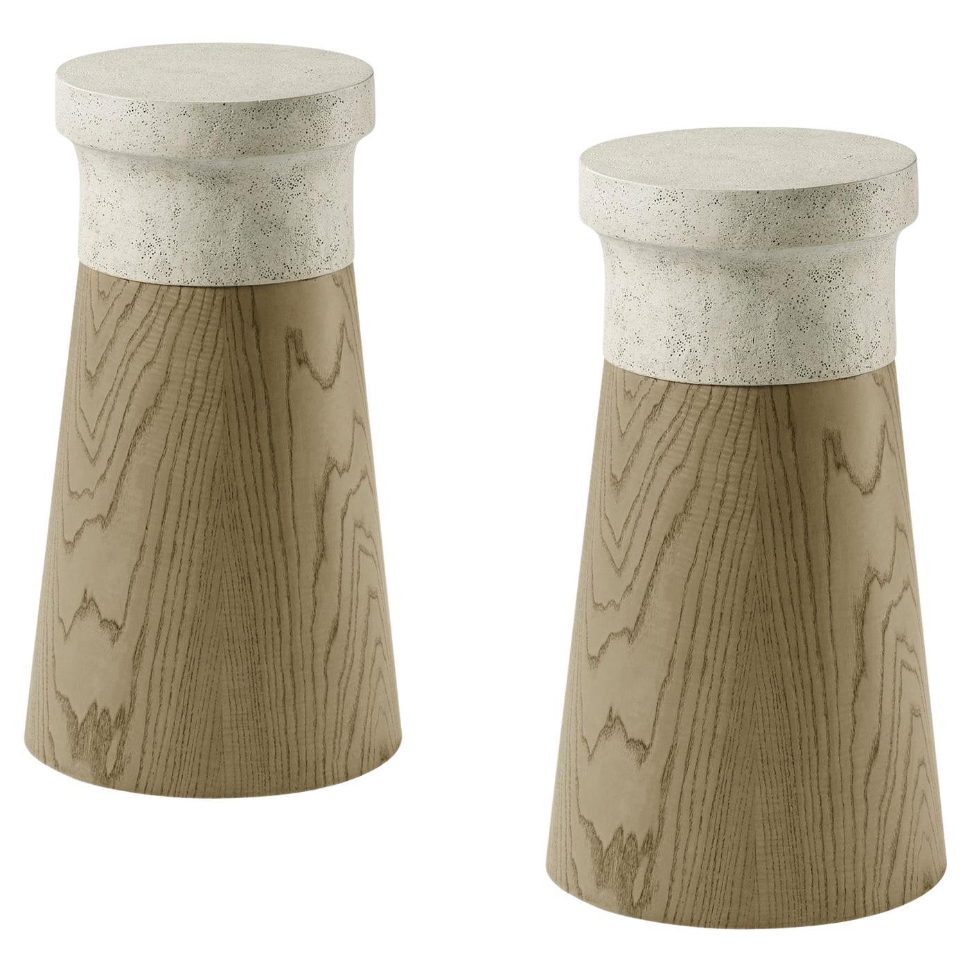 Pair of Small Cylinder Accent Tables - Light For Sale