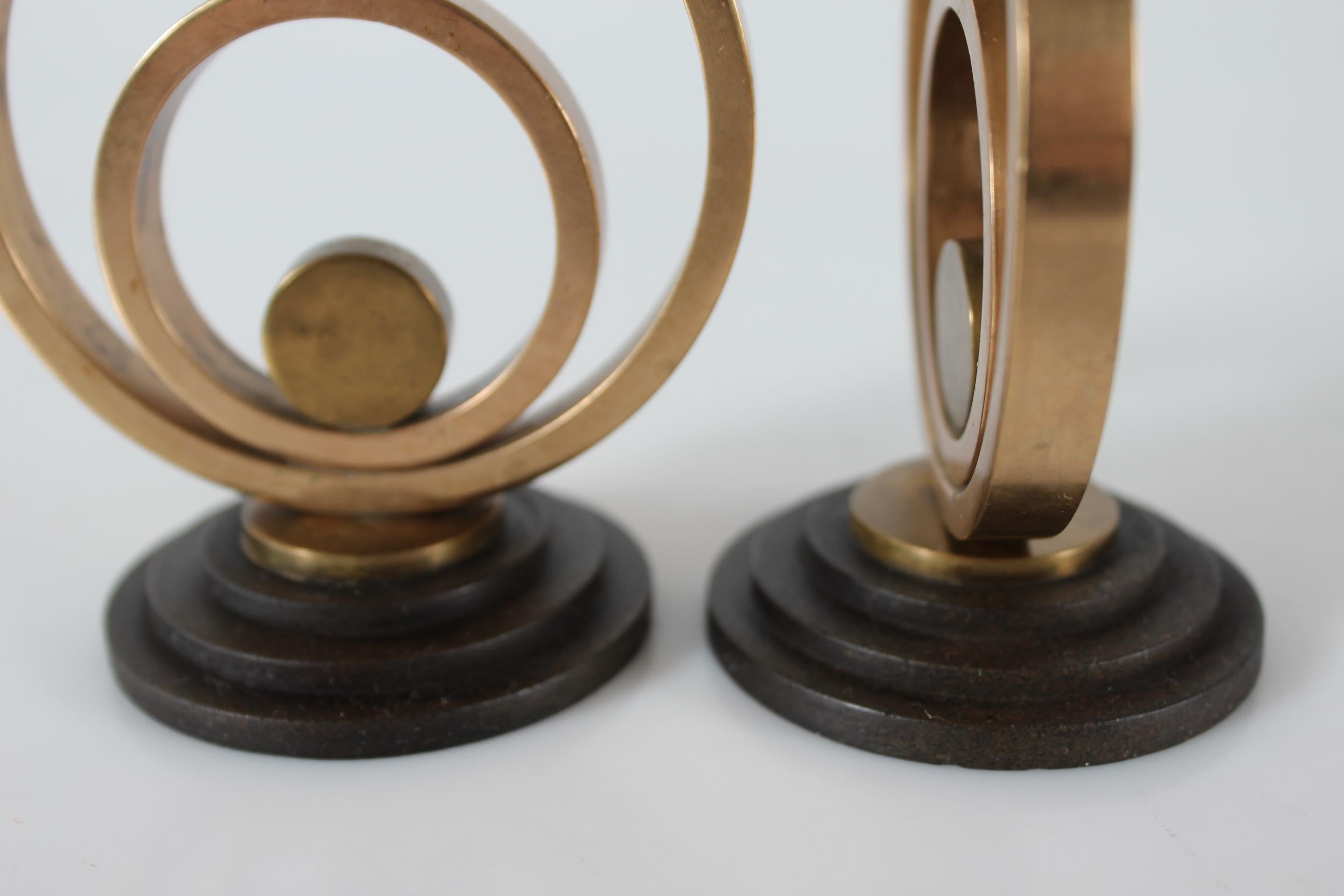 Pair of small Danish Art Deco Candlestick of Patinated Brass Denmark 1940s For Sale 2