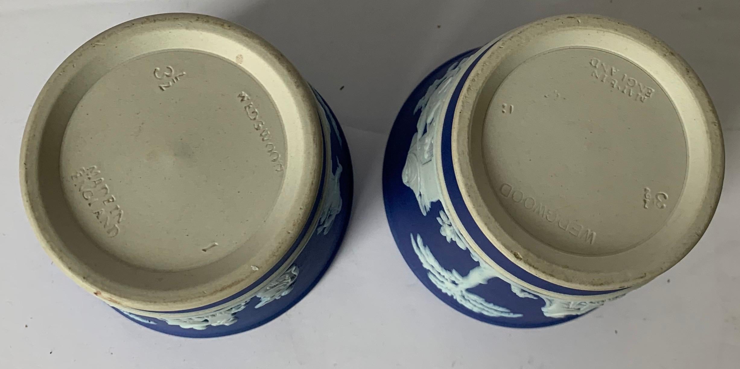 British Pair of Small Dark Blue Jasperware Wedgwood Vases
