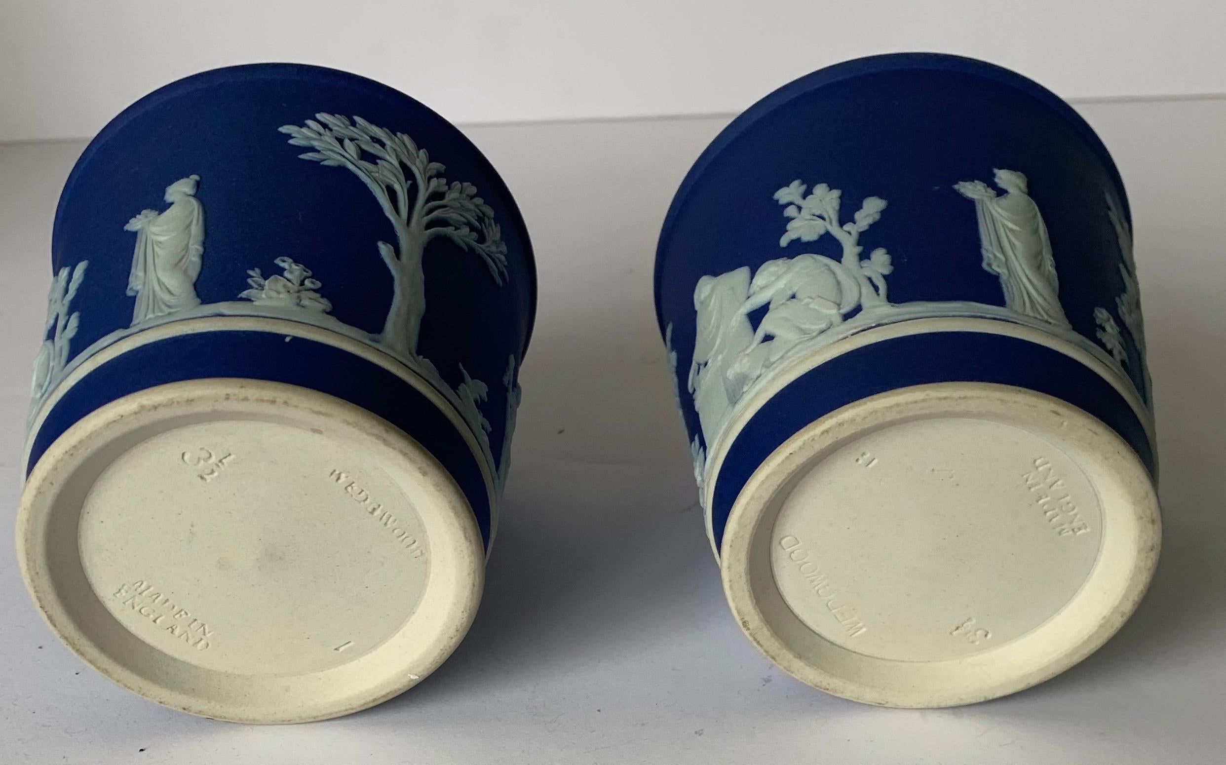 Pair of Small Dark Blue Jasperware Wedgwood Vases In Good Condition In Stamford, CT