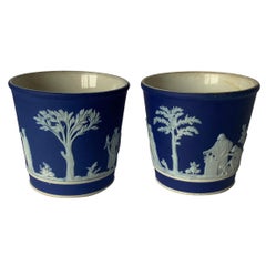 Pair of Small Dark Blue Jasperware Wedgwood Vases