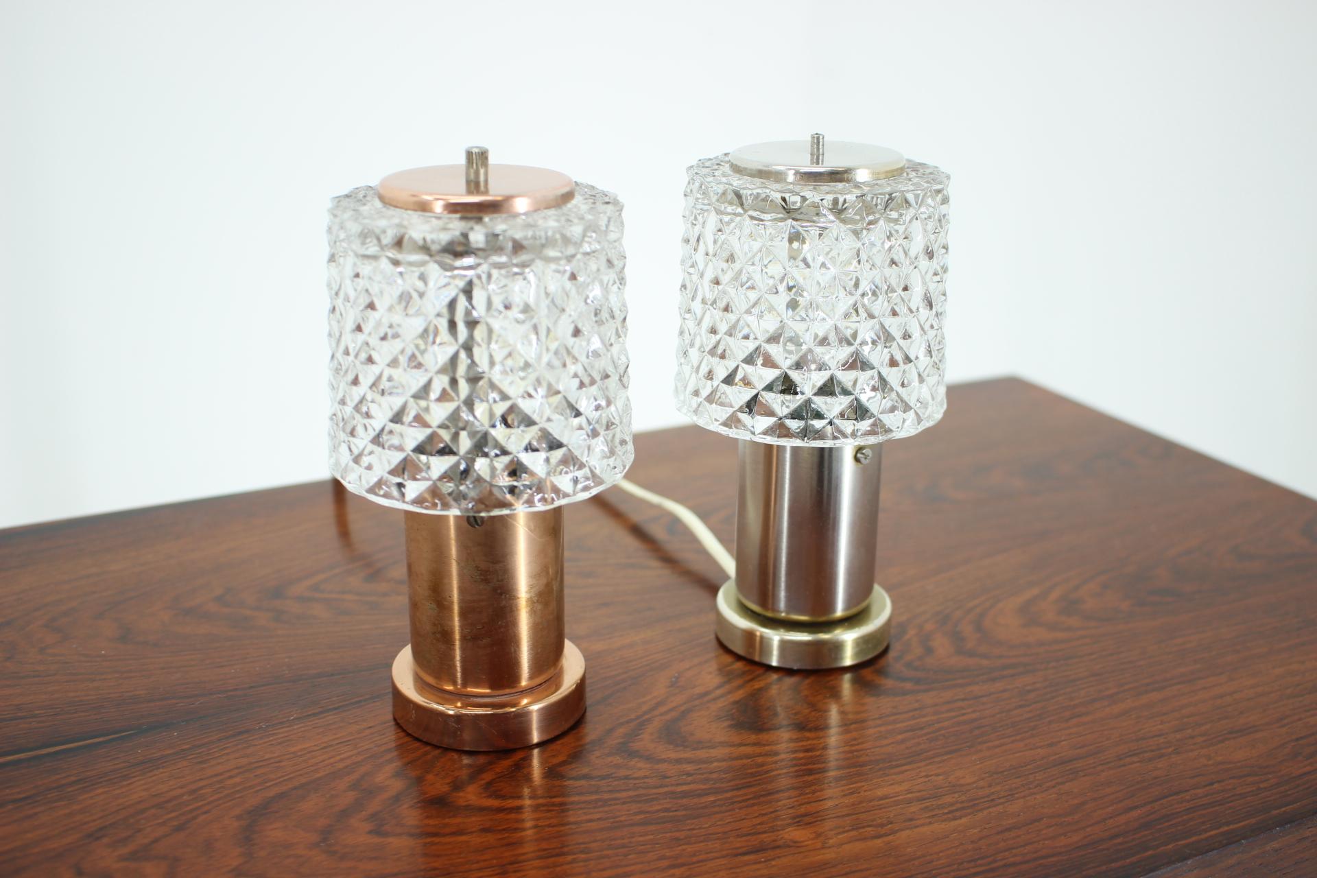 Pair of Small Design Table Lamps by Kamenický Šenov, 1970s In Good Condition For Sale In Praha, CZ