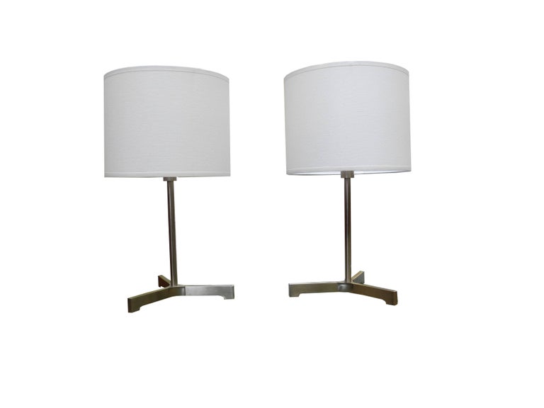 Pair Of Small Desk Lamps In Brushed Chromed Steel By Nessen Lighting Pair Of Small Desk Lamps In Brushed Chromed Steel By Nessen Lighting