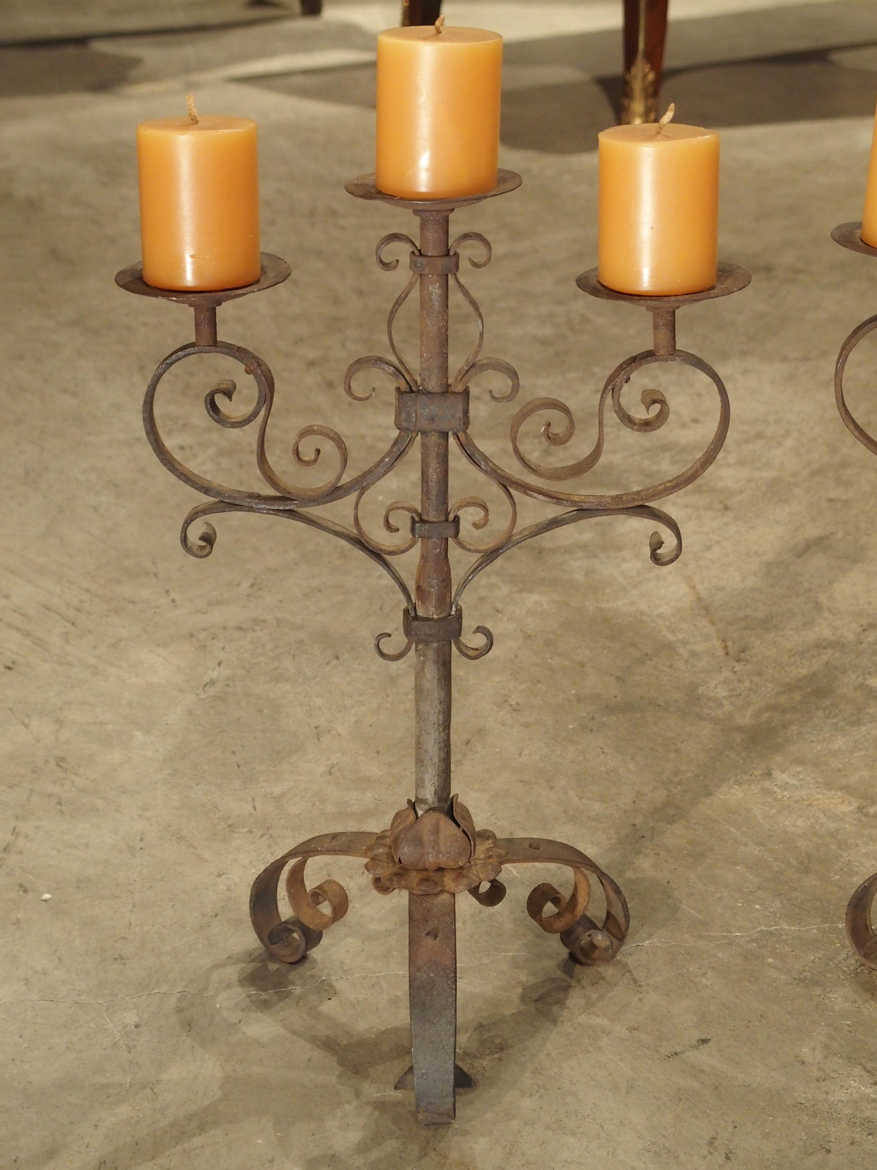 Pair of Small Early 1900s Wrought Iron Candelabras from Italy 6