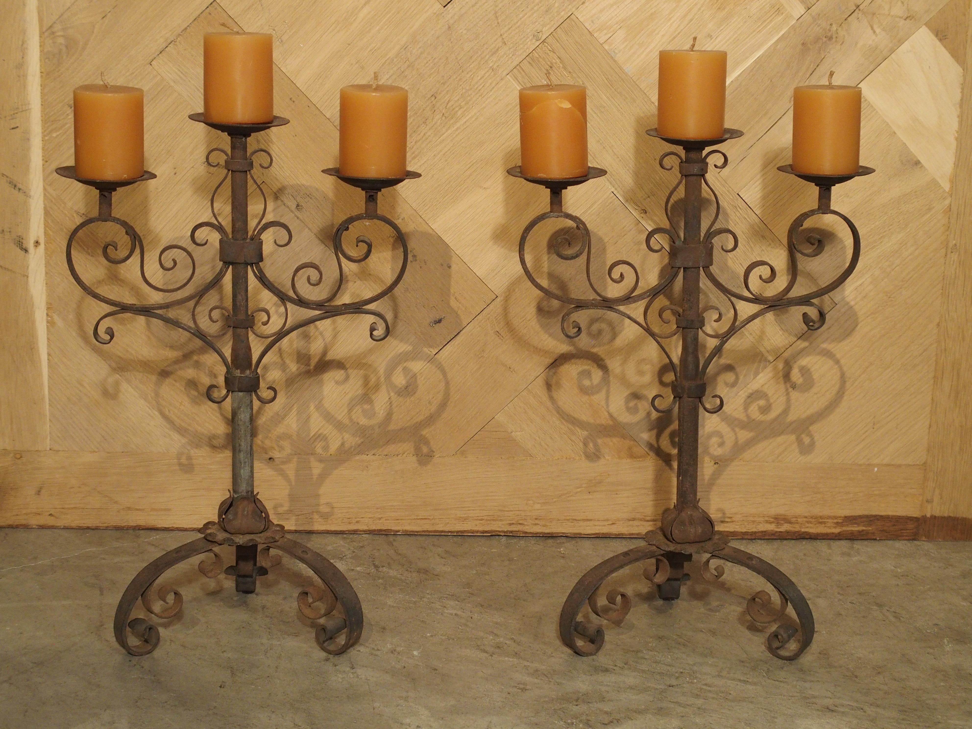Pair of Small Early 1900s Wrought Iron Candelabras from Italy 8