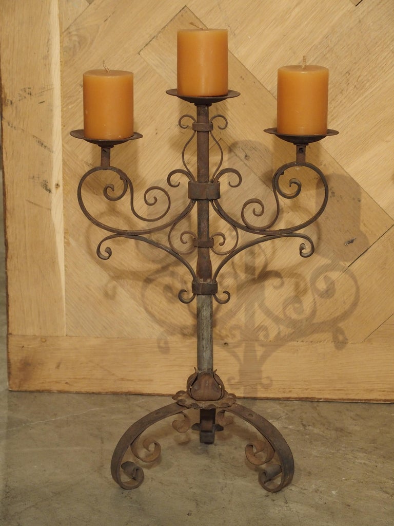 Pair of Small Early 1900s Wrought Iron Candelabras from Italy at 1stDibs