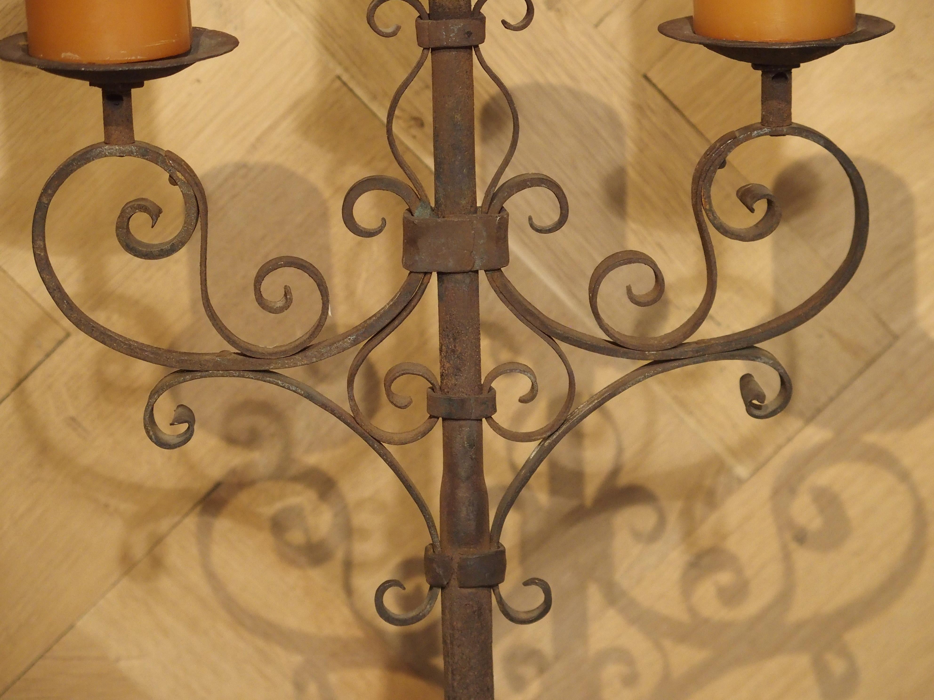 Italian Pair of Small Early 1900s Wrought Iron Candelabras from Italy