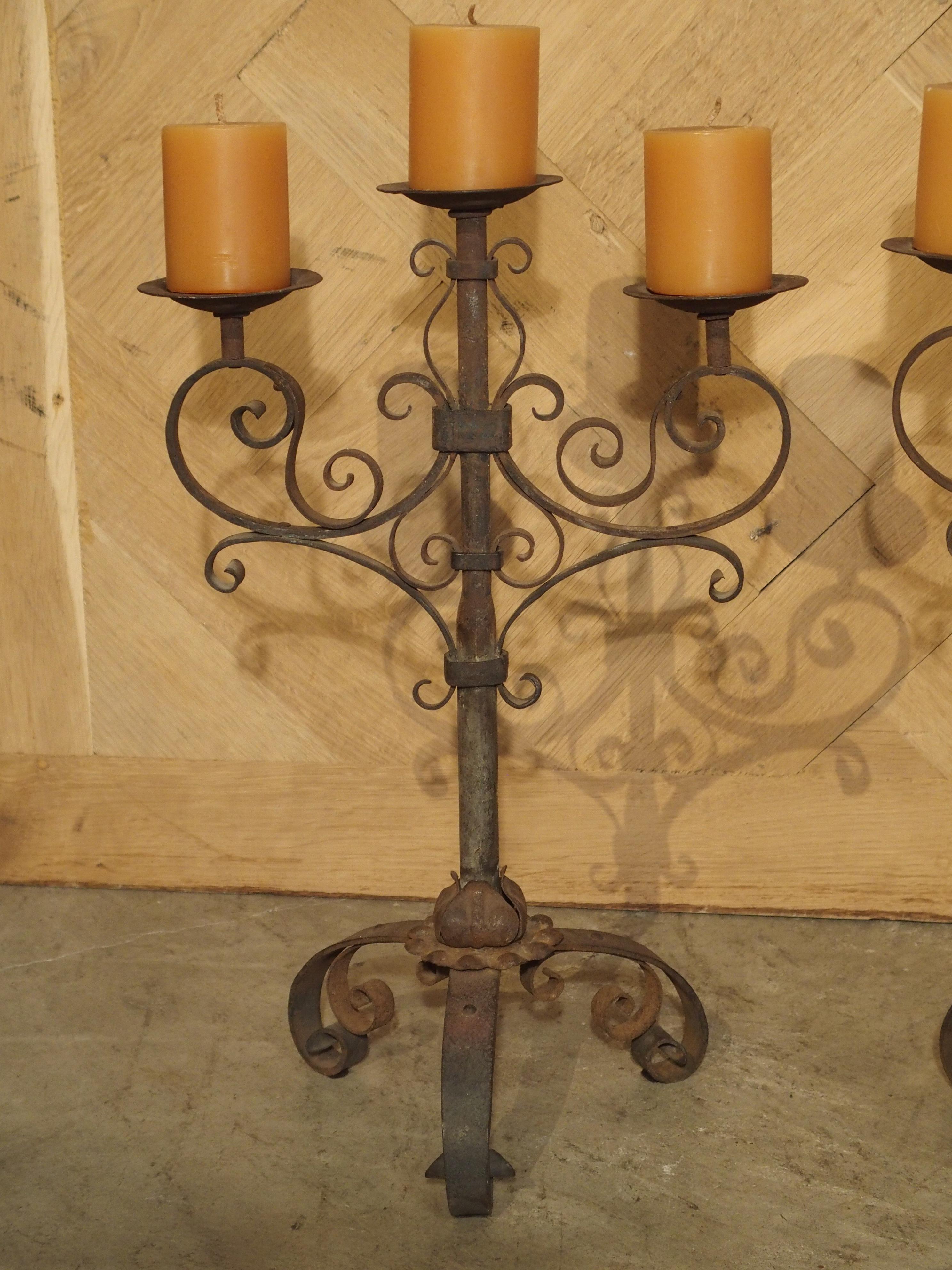 20th Century Pair of Small Early 1900s Wrought Iron Candelabras from Italy