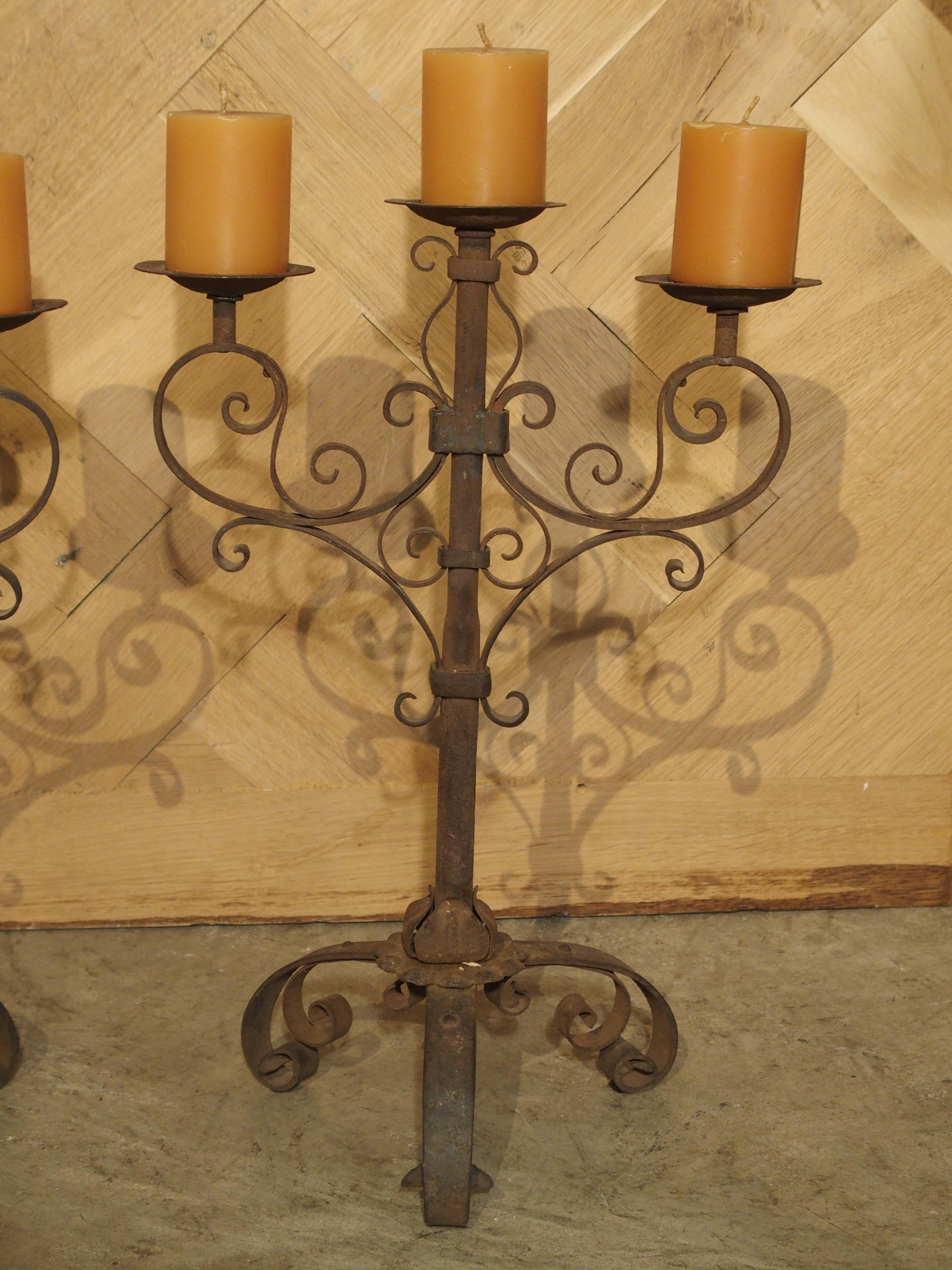 Pair of Small Early 1900s Wrought Iron Candelabras from Italy 1