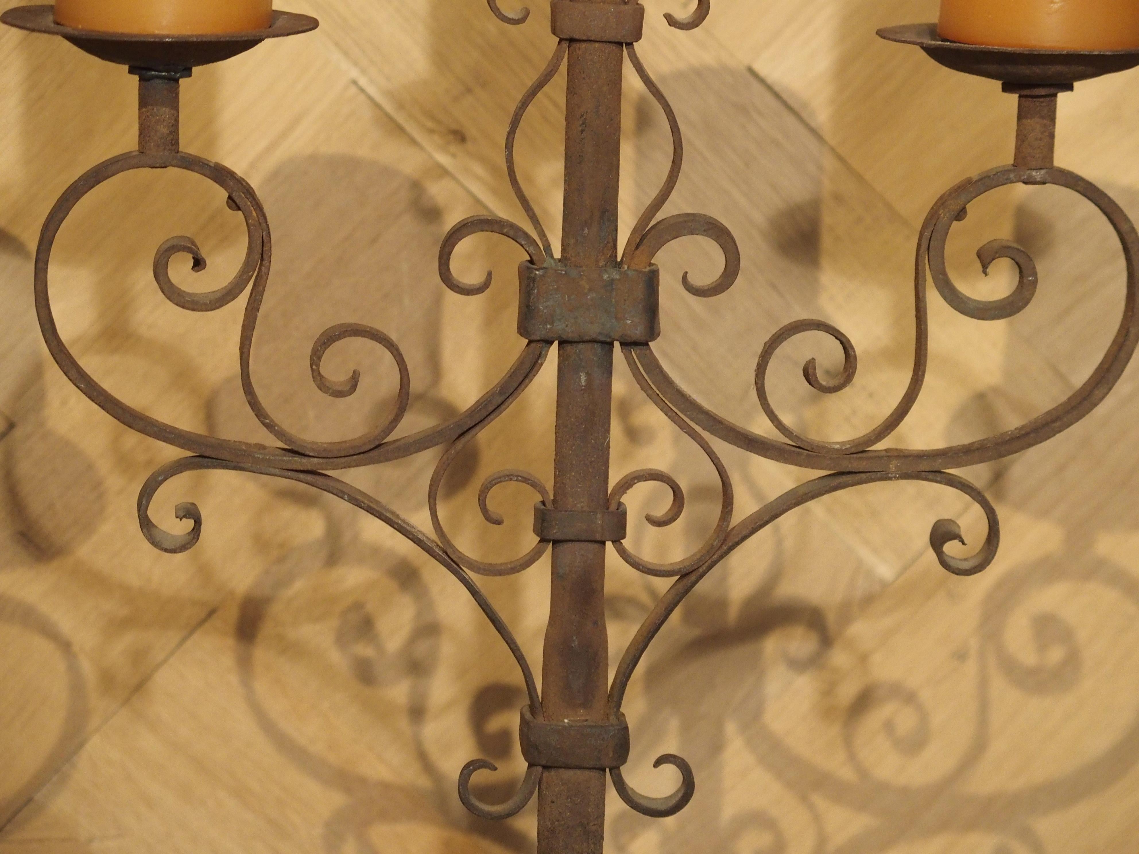 Pair of Small Early 1900s Wrought Iron Candelabras from Italy 3