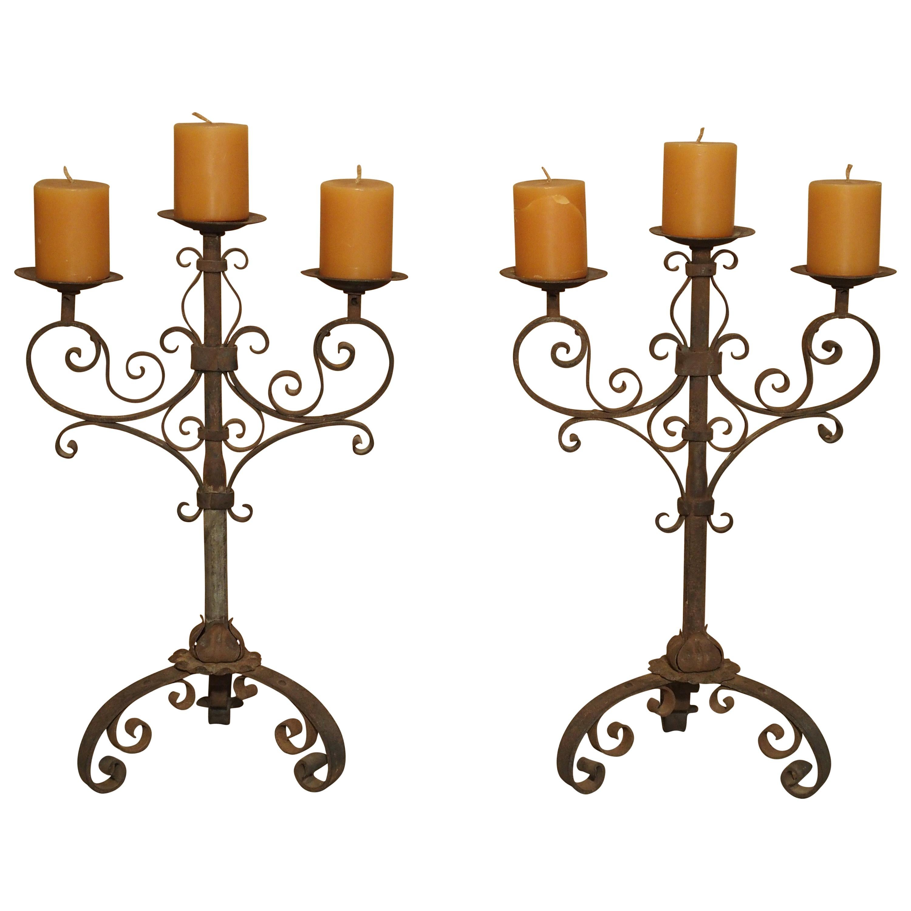 Pair of Small Early 1900s Wrought Iron Candelabras from Italy