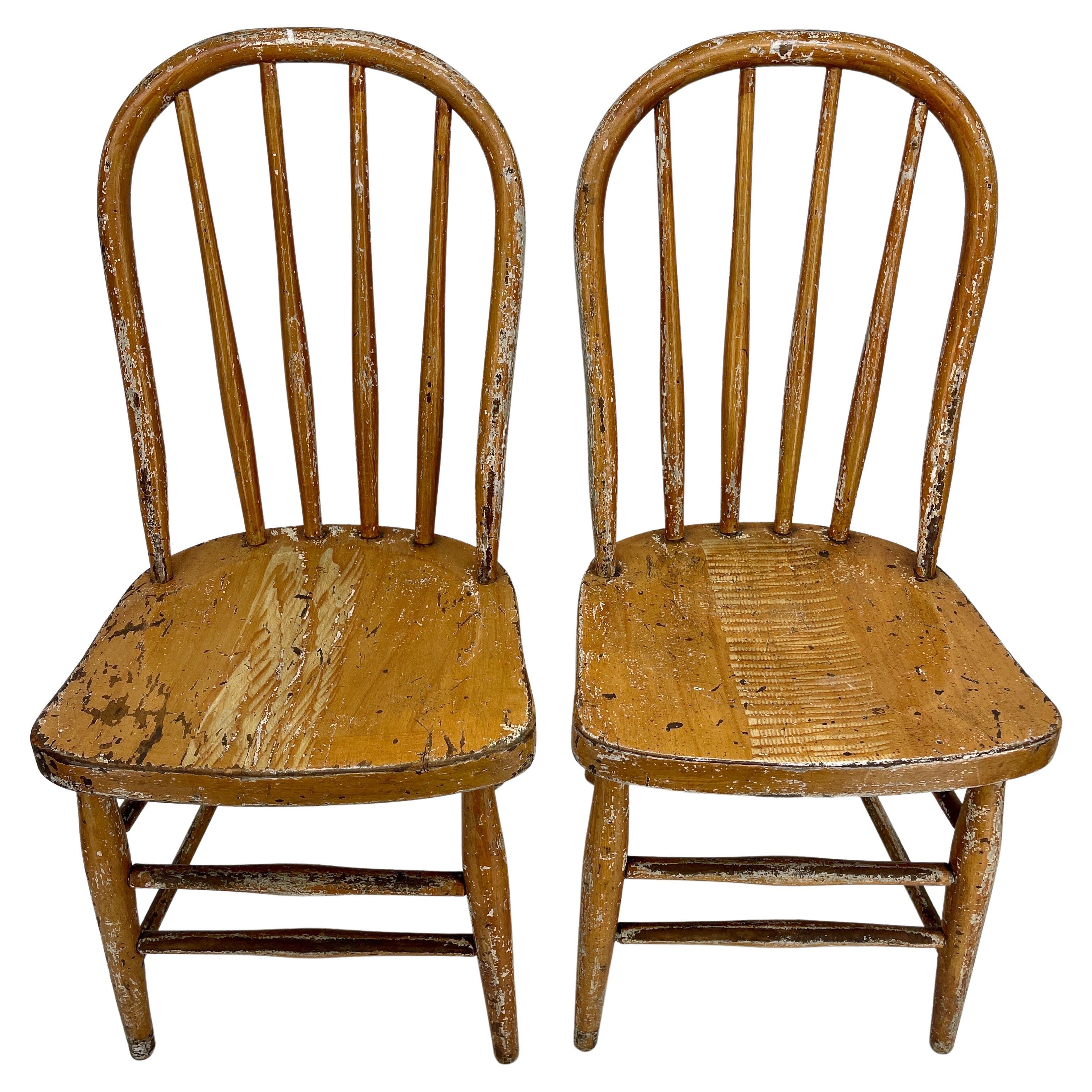 Pair of Small Early Painted Folk Art Chairs or Side Tables In Good Condition For Sale In Haddonfield, NJ