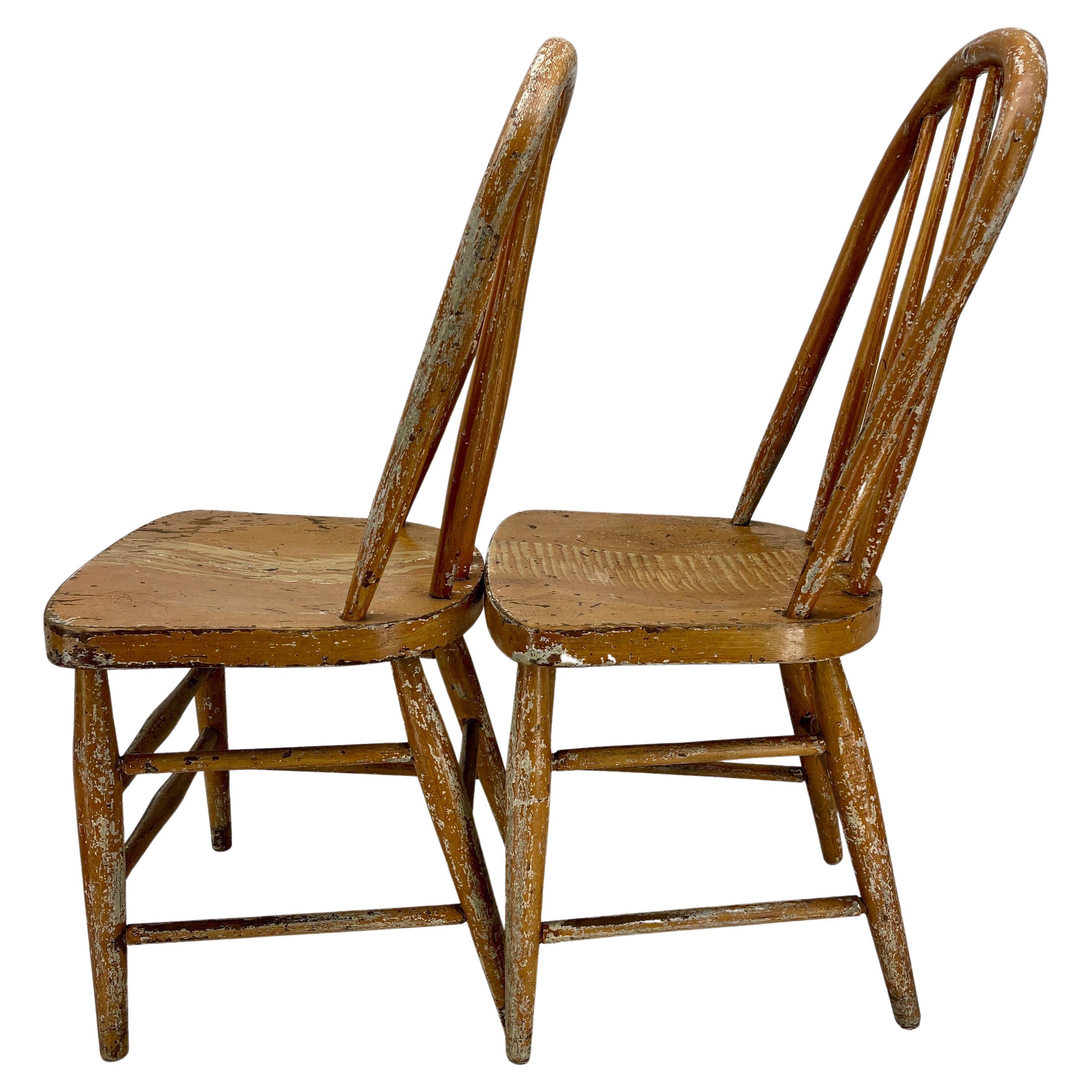 20th Century Pair of Small Early Painted Folk Art Chairs or Side Tables For Sale