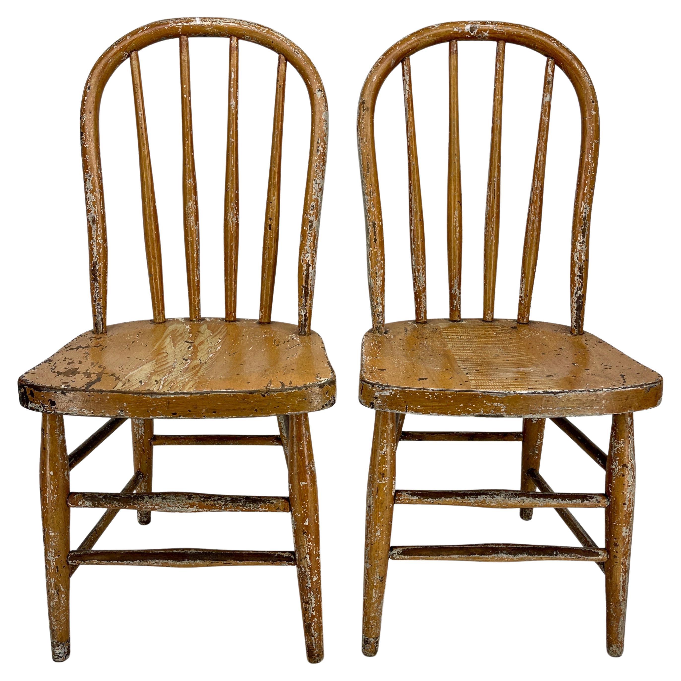 Pair of Small Early Painted Folk Art Chairs or Side Tables For Sale