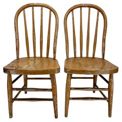 Antique Pair of Small Early Painted Folk Art Chairs or Side Tables