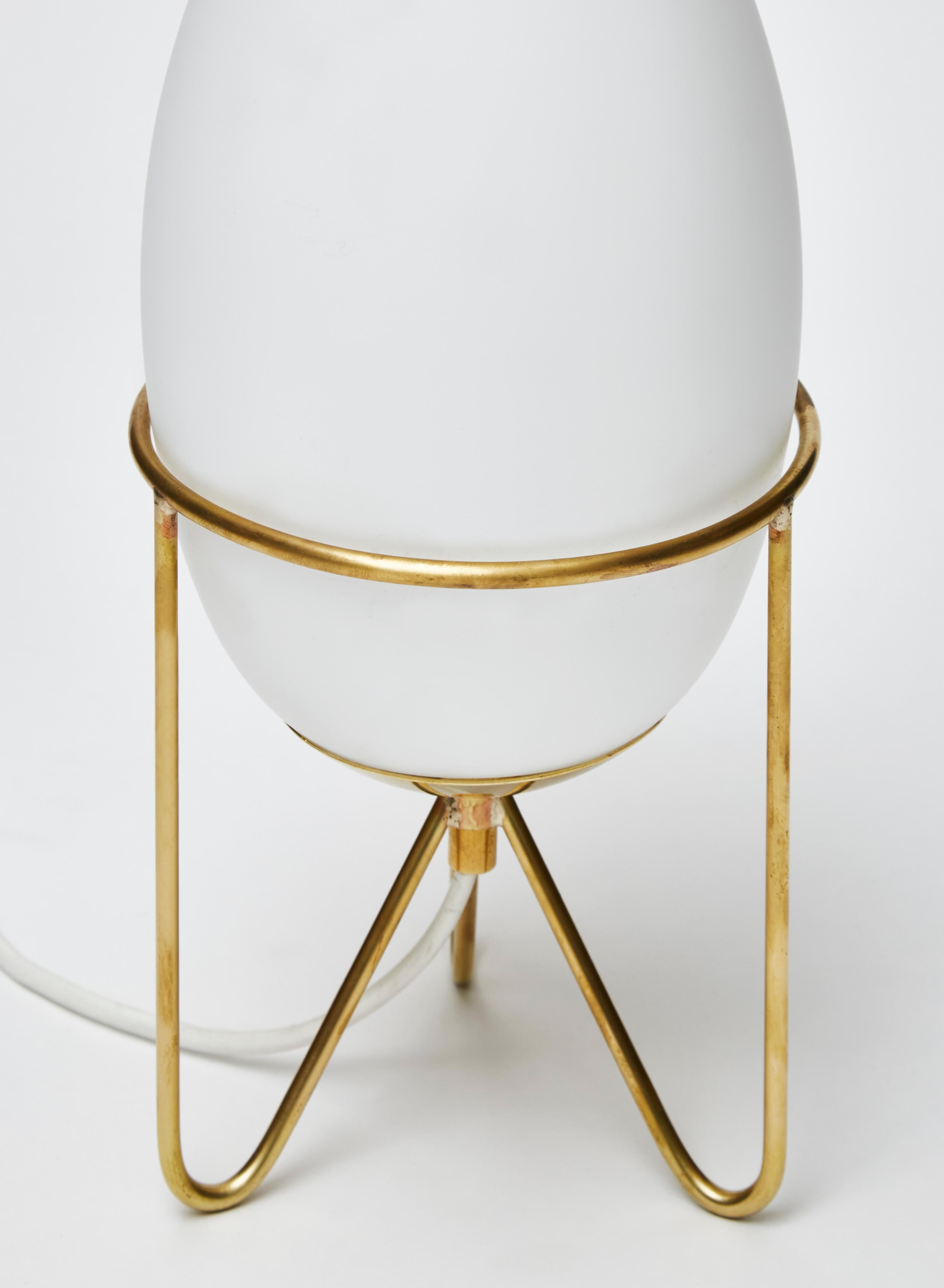 Modern Pair of Small Eggs Looking Table Lamps with Brass Feet